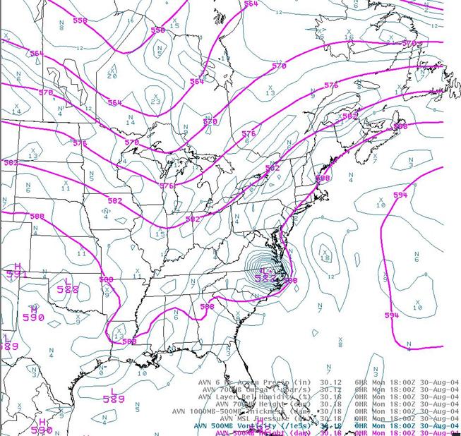 500 mb heights and vorticity