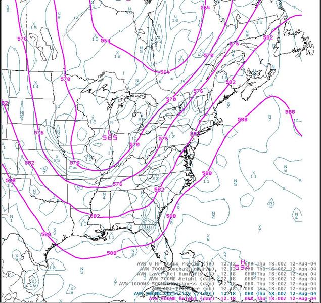 500 mb heights and vorticity