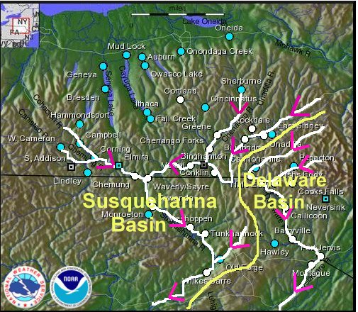 Major Rivers in Central NY and Northeast Pennsylvania