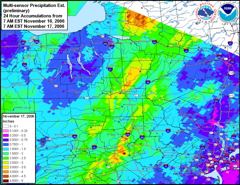 MPE 24 hour rainfall amounts, November 16, 2006