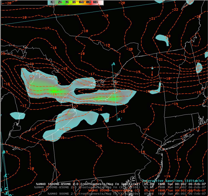 900 mb temperature and 1000-850 mb frontogenesis