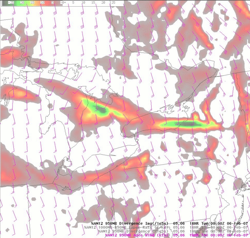 950 mb ageostrophic wind and divergence